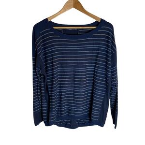 Prana Cozy Blue Striped Organic cotton blend sweater gorpcore size Large preppy